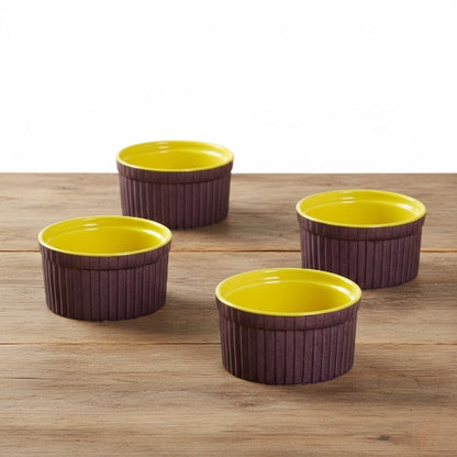 Ceramic bowl in purple & Yellow set of 4