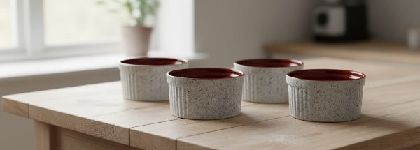 Ceramic bowl in white & brown set of 4
