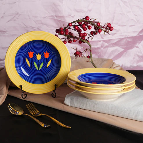 Ceramic plates in Blue & Yellow set