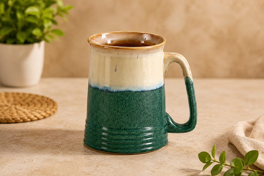 Caffeine Ceramic Handmade Cream and Green Studio Beer Mug – Set of 6