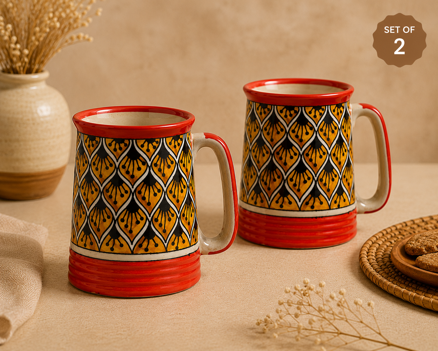 Caffeine Ceramic Handmade Orange Morroco Beer Mug – Set of 6