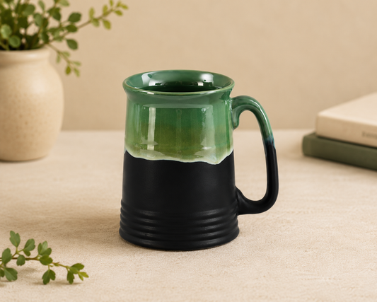 Caffeine Ceramic Handmade Green and Black Studio Beer Mug - Set of 6