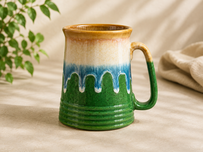 Caffeine Ceramic Handmade Green & Multi Color Beer Mug (Set of 4)