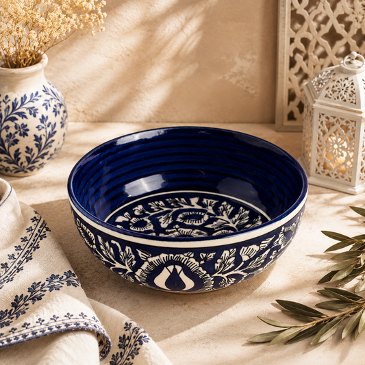 Caffeine premium Ceramic  Blue Mughal Serving Bowl  (set of 1) Medium