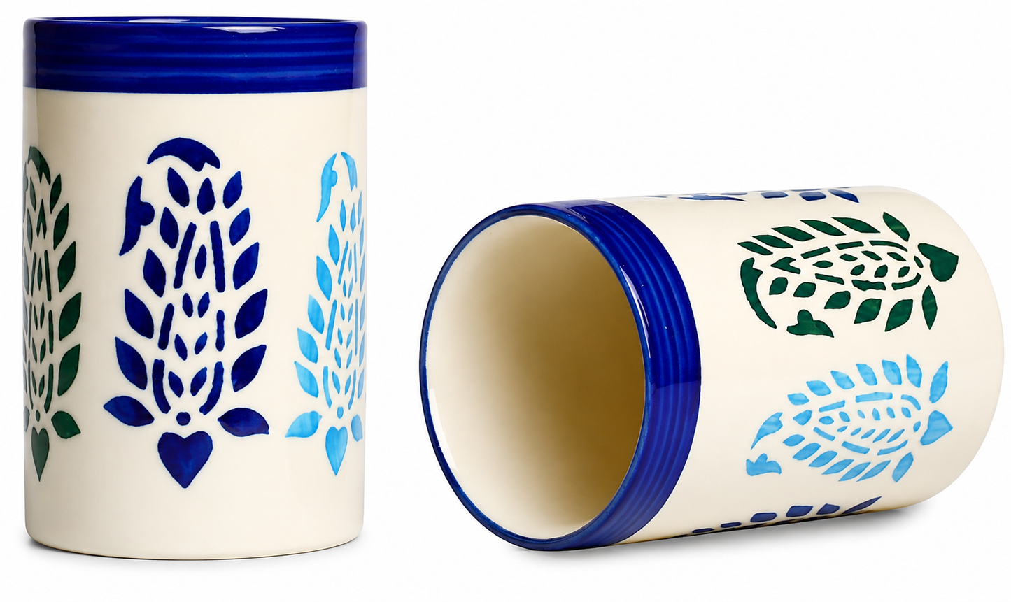 Caffeine Ceramic Handmade Blue Boota Water Glass (300ml) Set of 6