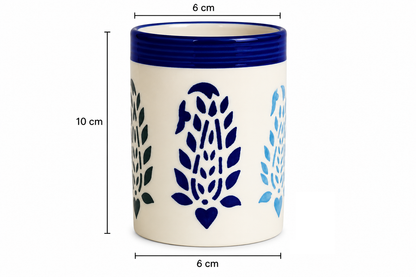 Caffeine Ceramic Handmade Blue Boota Water Glass (300ml) Set of 6