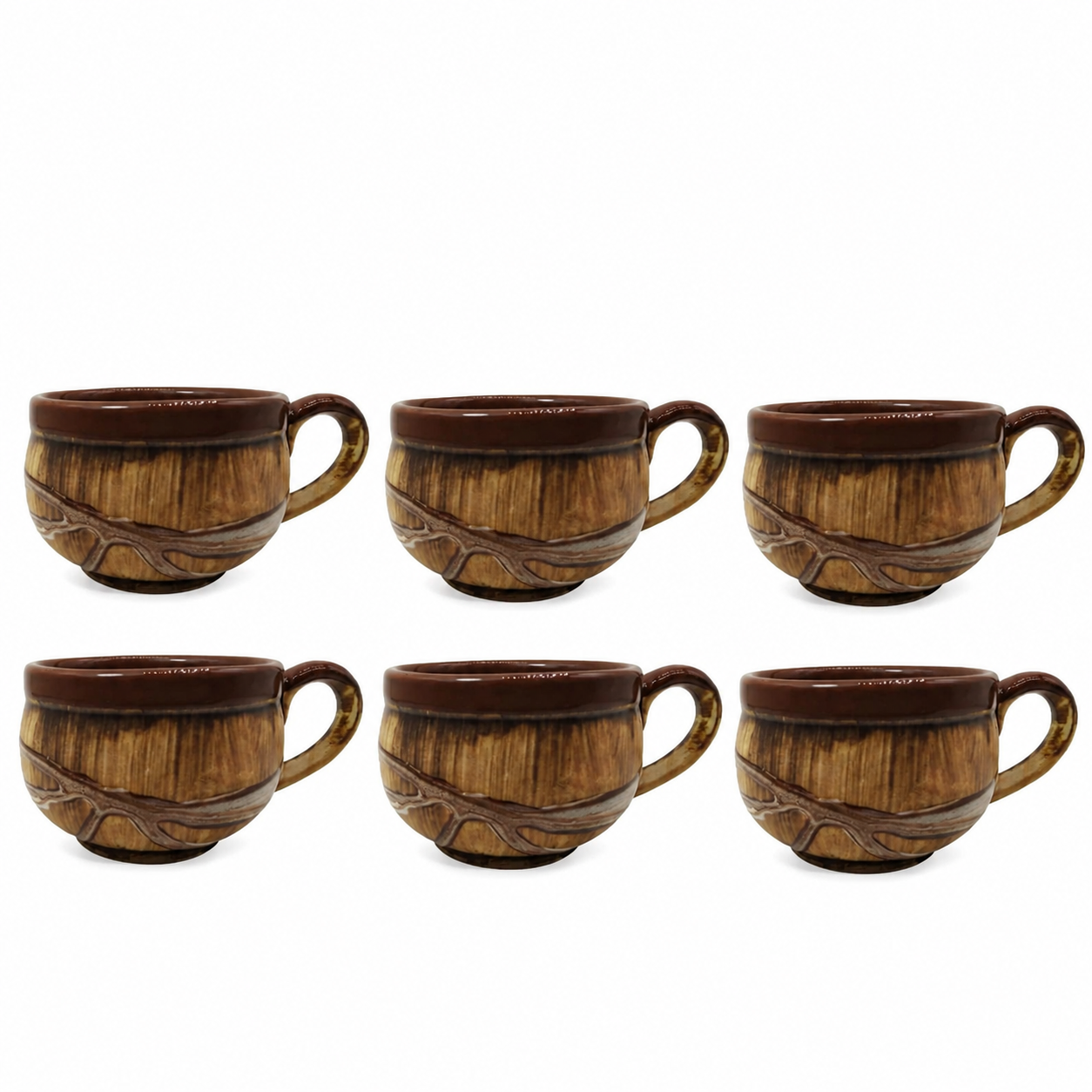 Caffeine Ceramic Handmade Glossy Wood Brown Tea Set with Kettle (Set of 7)