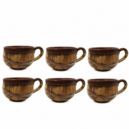 Caffeine Ceramic Handmade Glossy Wood Brown Tea Set with Kettle (Set of 7)