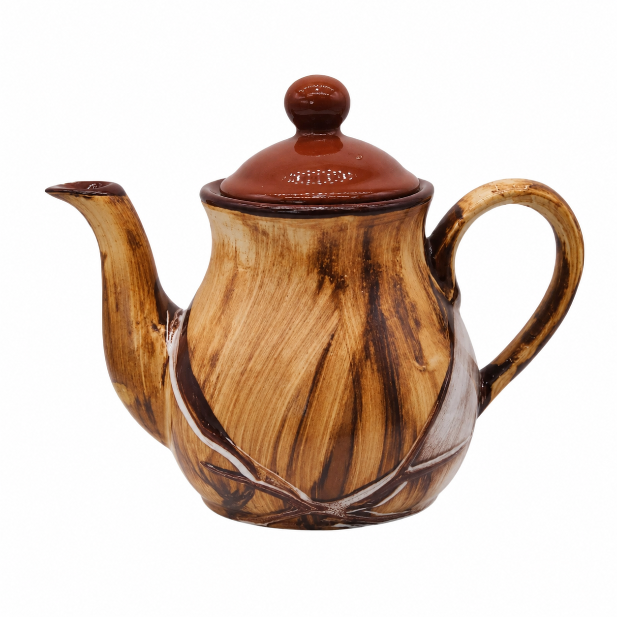 Caffeine Ceramic Handmade Glossy Wood Brown Tea Set with Kettle (Set of 7)