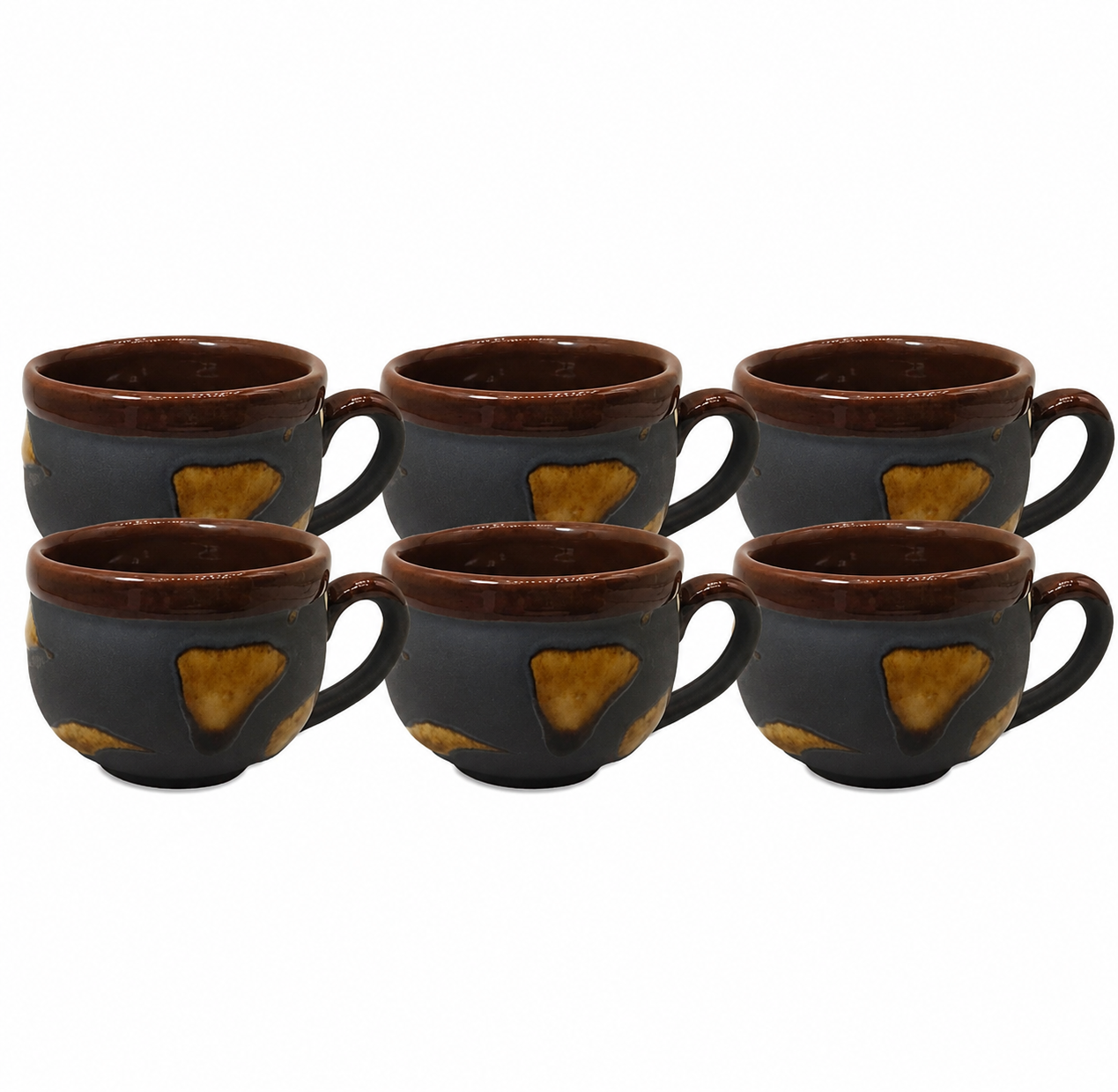 Caffeine Ceramic Handmade Purple Matte &amp; Brown Tea Cup with Kettle Set of 7