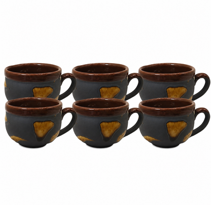 Caffeine Ceramic Handmade Purple Matte &amp; Brown Tea Cup with Kettle Set of 7