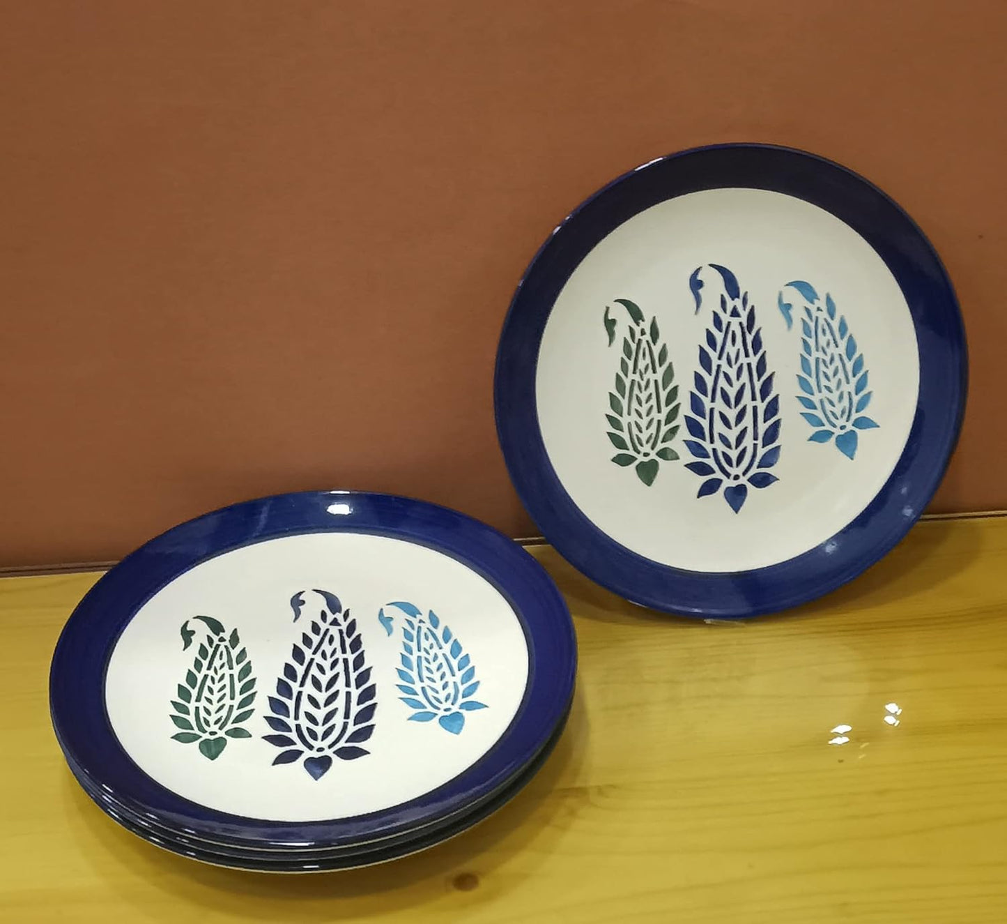 caffeine Ceramic Handmade Blue boota Dinner Set (Set of 11pcs)