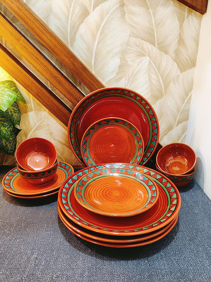 Caffeine Ceramic Handmade Rustic Brown Combo Dinner Set (set of 12)
