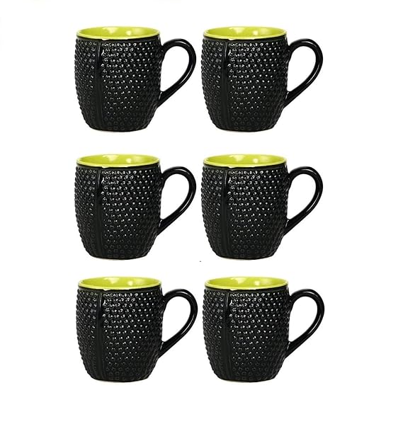 Caffeine Ceramic Handmade Black and Green bubble Coffee Mugs Set of 6 - Caffeine Premium Stoneware