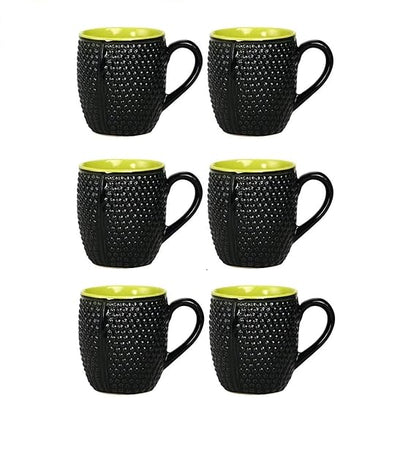 Caffeine Ceramic Handmade Black and Green bubble Coffee Mugs Set of 6 - Caffeine Premium Stoneware