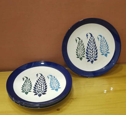 caffeine Premium Ceramic Handmade Blue boota Dinner Set (Set of 6)