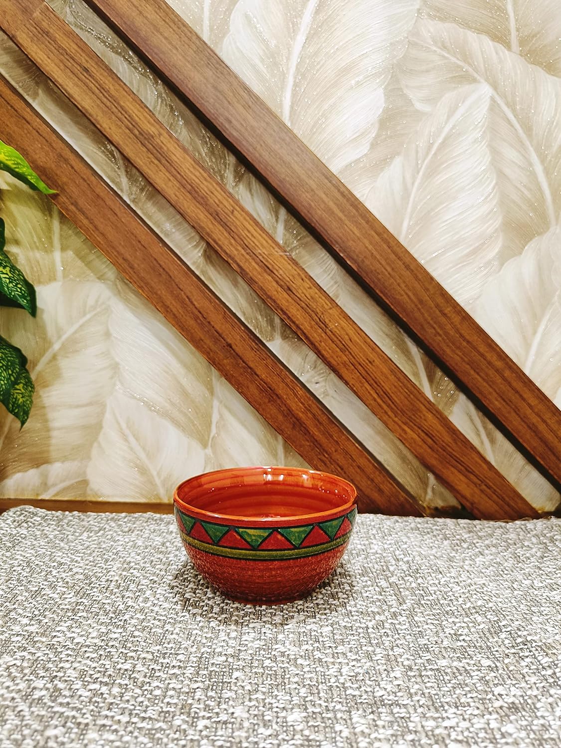 Caffeine Ceramic Stoneware Handmade Red & Green Tribal Combo Dinner Set of 8 - Caffeine Premium Stoneware