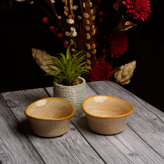 Caffeine Ceramic Handmade Crackle Art Influenced Multipurpose Katori Set (Set of 2) - Caffeine Premium Stoneware