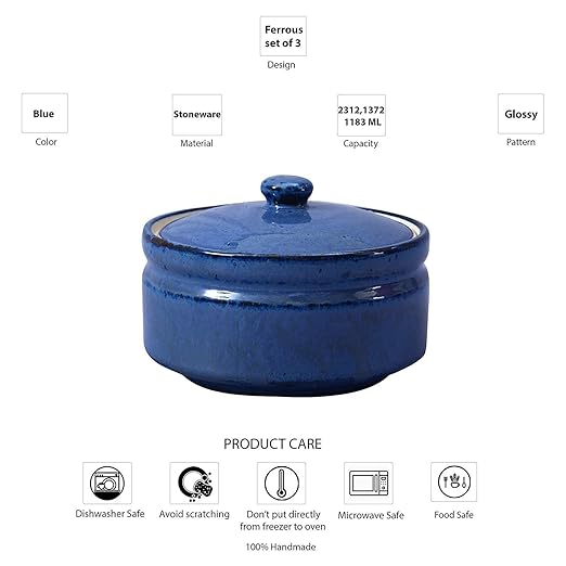 Caffeine ceramic handmade Blue Crackle Serving donga casserole (set of 1 small )