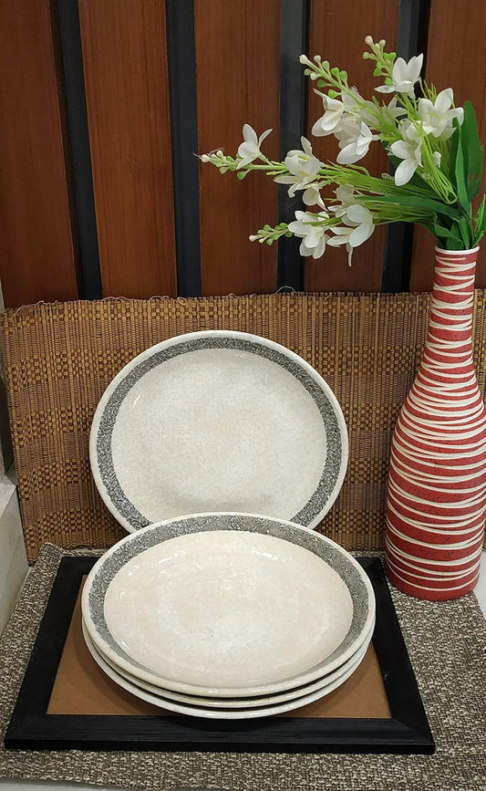 Caffeine Ceramic Handmade Cream Black Patta Combo Dinner Set (9 pcs.)