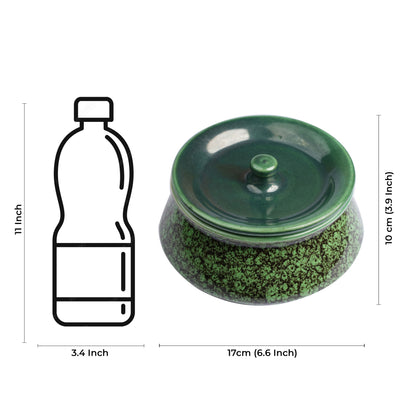Caffeine Ceramic Handmade Green Crackle Serving Handi with Lid (Set of 4 ) - Caffeine Premium Stoneware