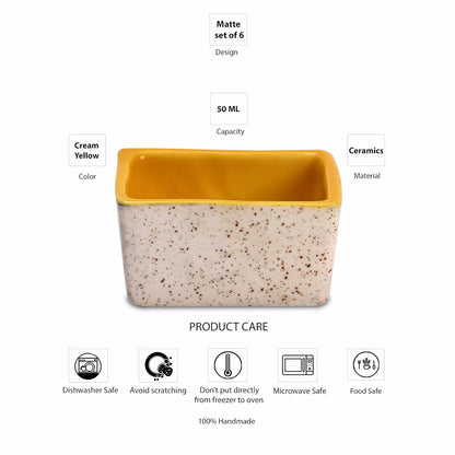 Caffeine Ceramic Handmade Cream and Yellow Matte Dip and Sauce (Set of 6, 40 ml) - Caffeine Premium Stoneware
