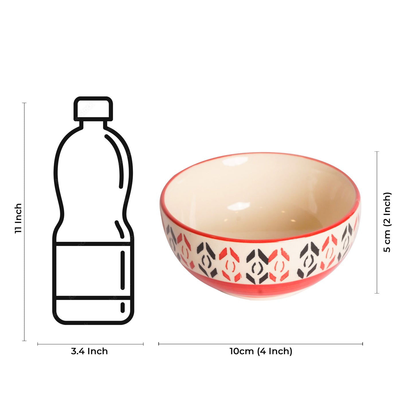 Caffeine Ceramic Handmade Orange Arrow Patterned Katori Bowl (Set of 6) - Caffeine Premium Stoneware