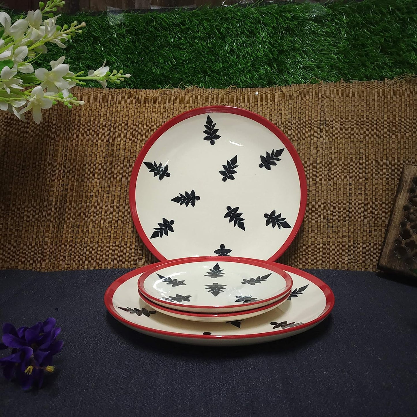 Caffeine Ceramic Handmade Black Tree Combo Dinner Set (6 pcs.)