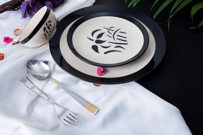 Caffeine Ceramic Handmade Black Imperial Dinner Set of 4 [ 2 Dinner Plate, 2 katori Bowl ]