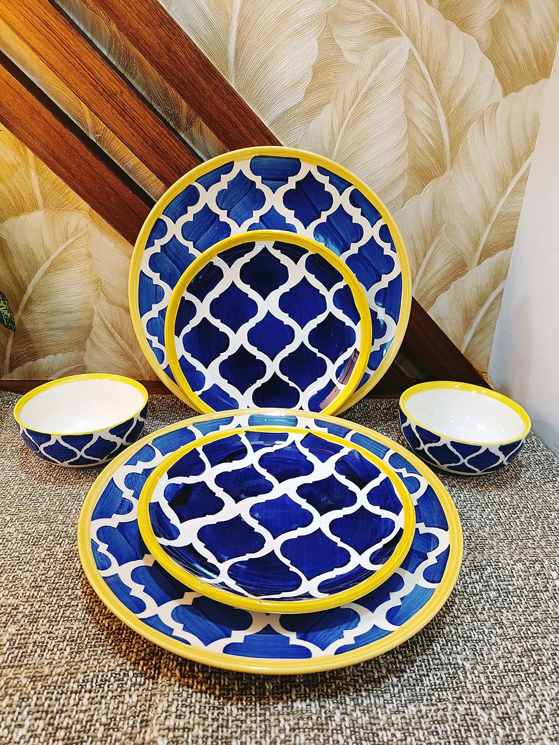 Caffeine Ceramic Handmade Blue Umrao Combo Dinner set (set of -6)