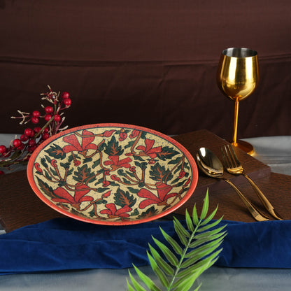 Caffeine Ceramic Handmade Stoneware Orange Flora Dinner Plates10 inch Set of 2 - Caffeine Premium Stoneware