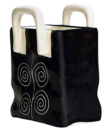 Caffeine Ceramic Handmade Stoneware Black Doodle Combo Dinner set Of 15 pcs. ( 4 Dinner Plate , 4 Quarter Plate , 2 Water Glass , 1 Cutlery , 2 Katori Bowl , 2 Tea in 1  Pot )