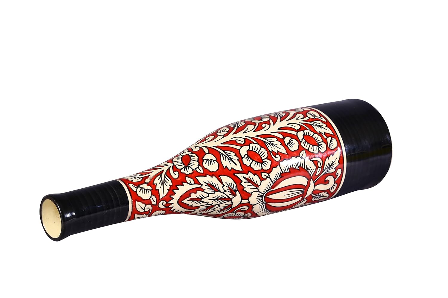 Elegant handmade ceramic red and black Mughal flower vase for minimalist home decor