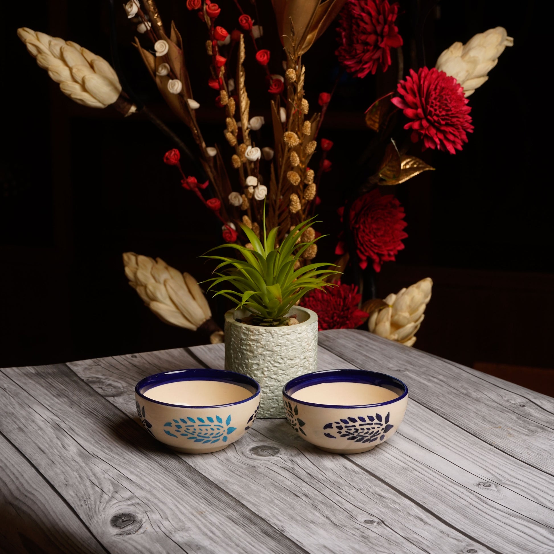 Caffeine Ceramic Handmade Blue boota katori Bowl (Set of 2) - Caffeine Premium Stoneware