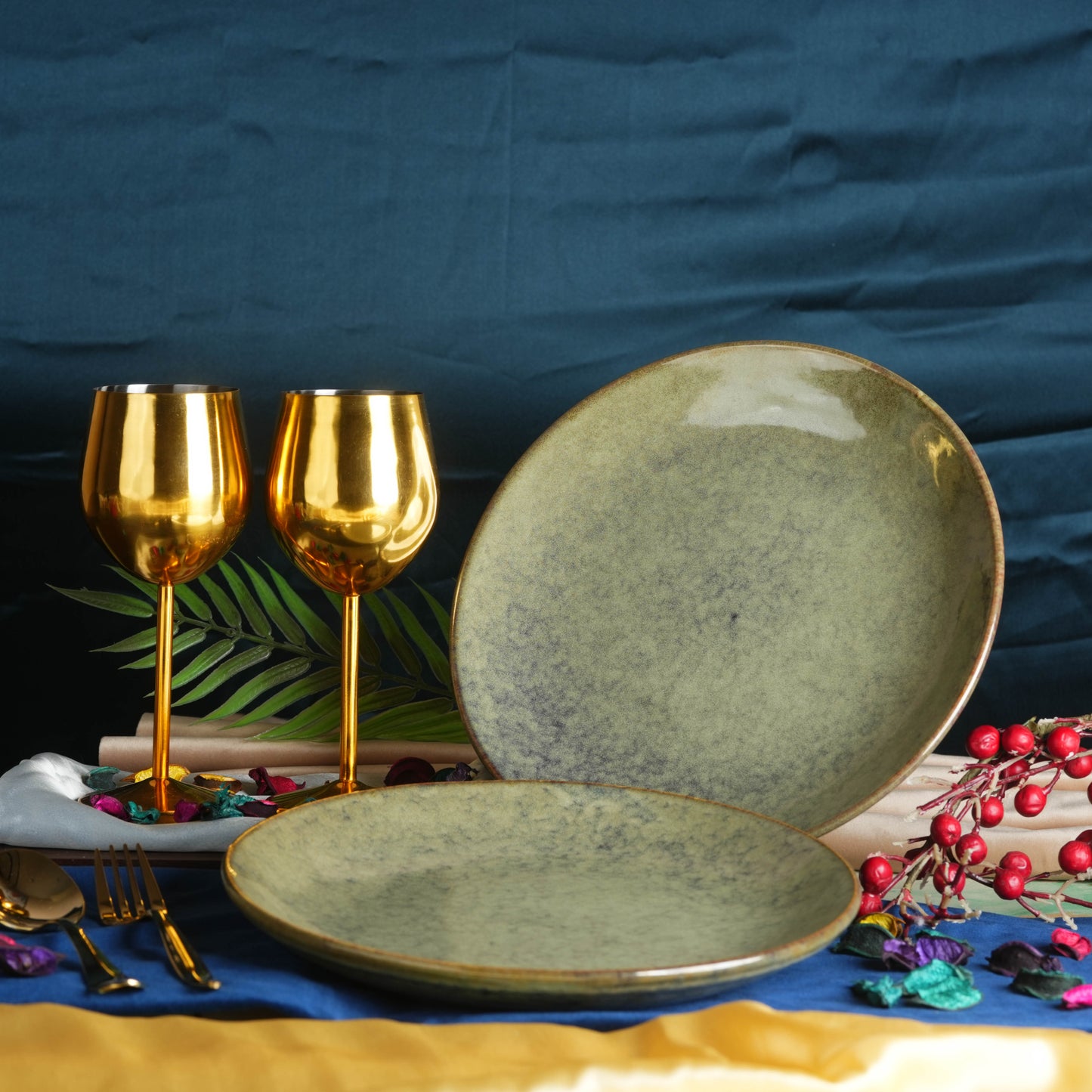 Caffeine Ceramic Handmade Multicolor Studio Dinner Plate set of 4 - Caffeine Premium Stoneware