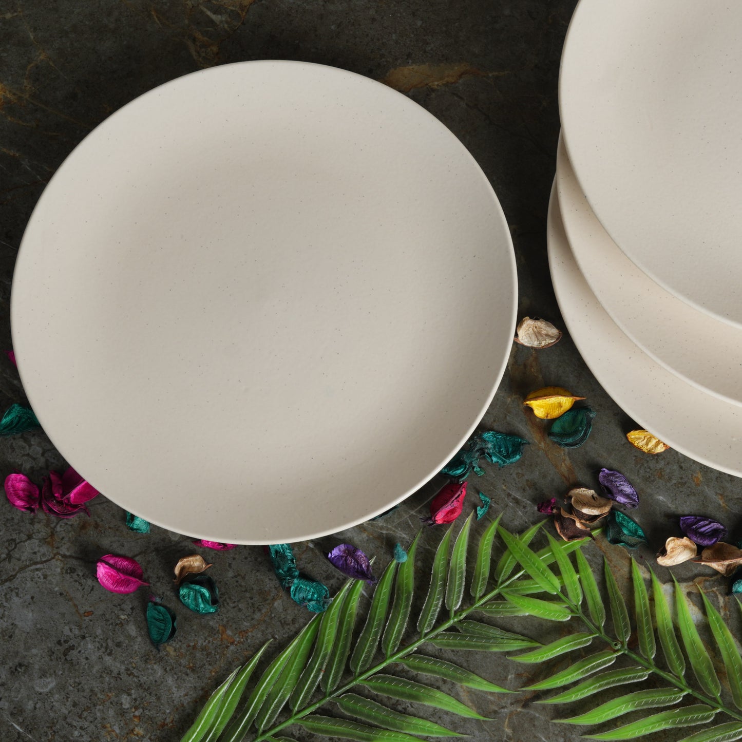 Caffeine Ceramic Handmade White Marble Matte Dinner Plate set of 4 - Caffeine Premium Stoneware
