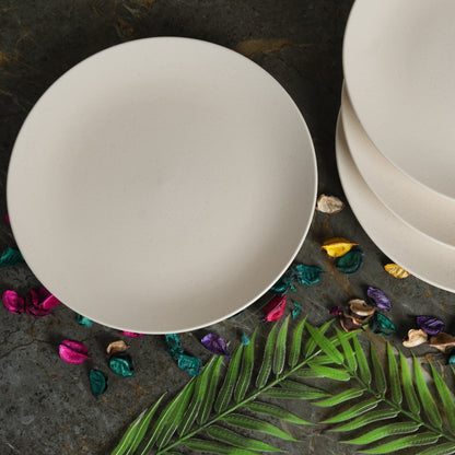 Caffeine Ceramic Handmade White Marble Matte Dinner Plate set of 4 - Caffeine Premium Stoneware