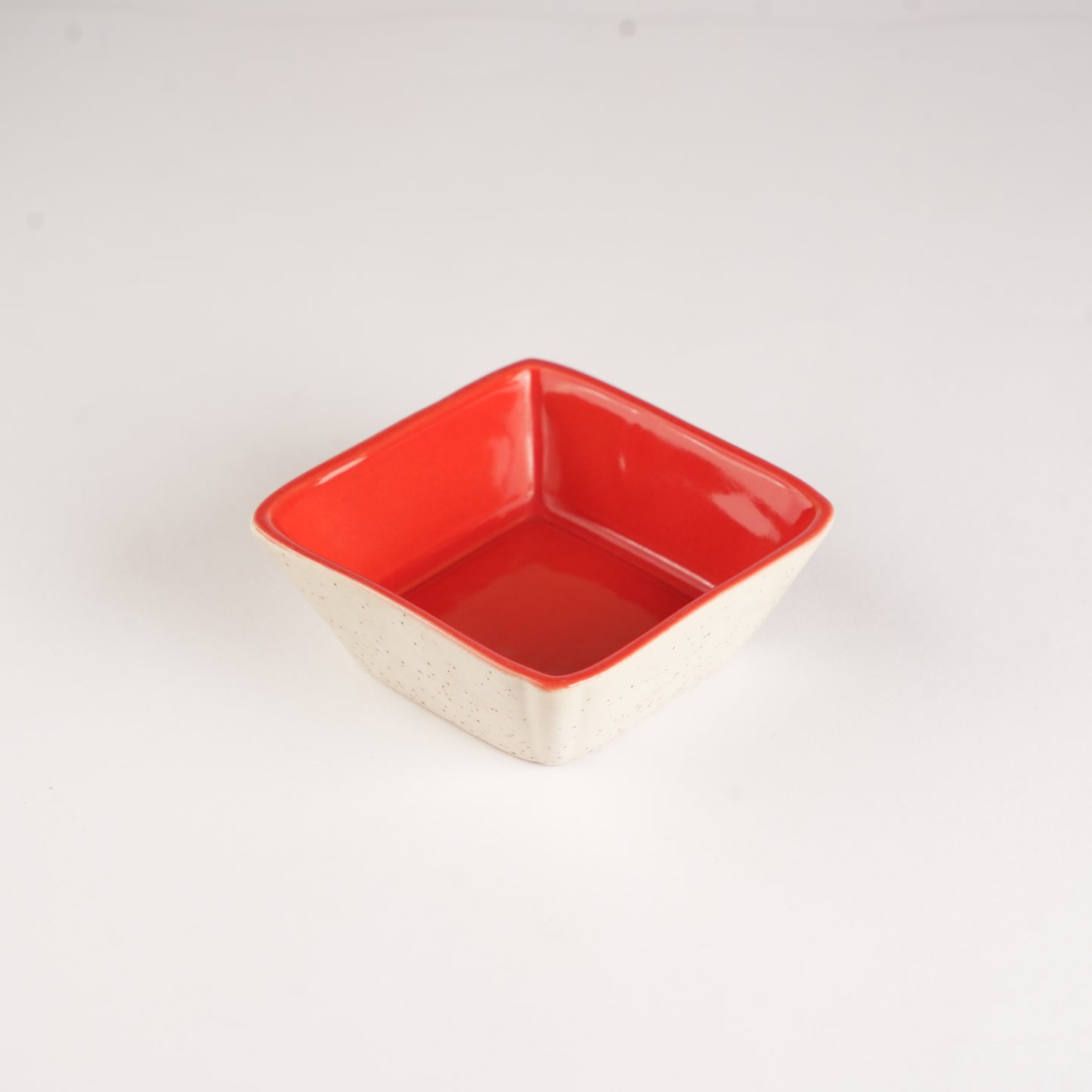 Caffeine Ceramic Handmade Matte Cream & Glossy Red Serving Bowl (Set of 4) - Caffeine Premium Stoneware