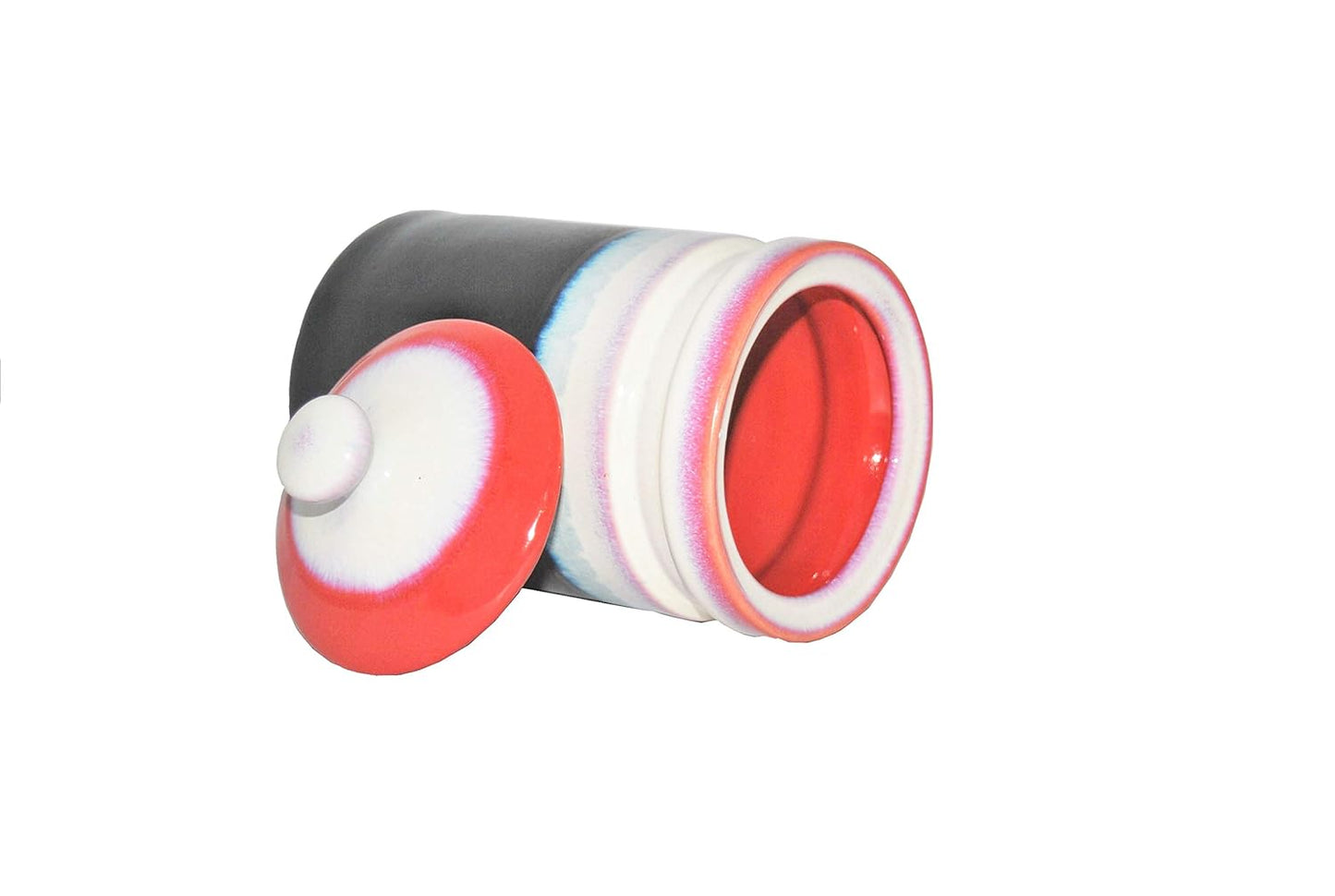 Caffeine Ceramic Stoneware Handmade White And Black & Red  Barni/Pickle Jar (Set of 3) - Caffeine Premium Stoneware