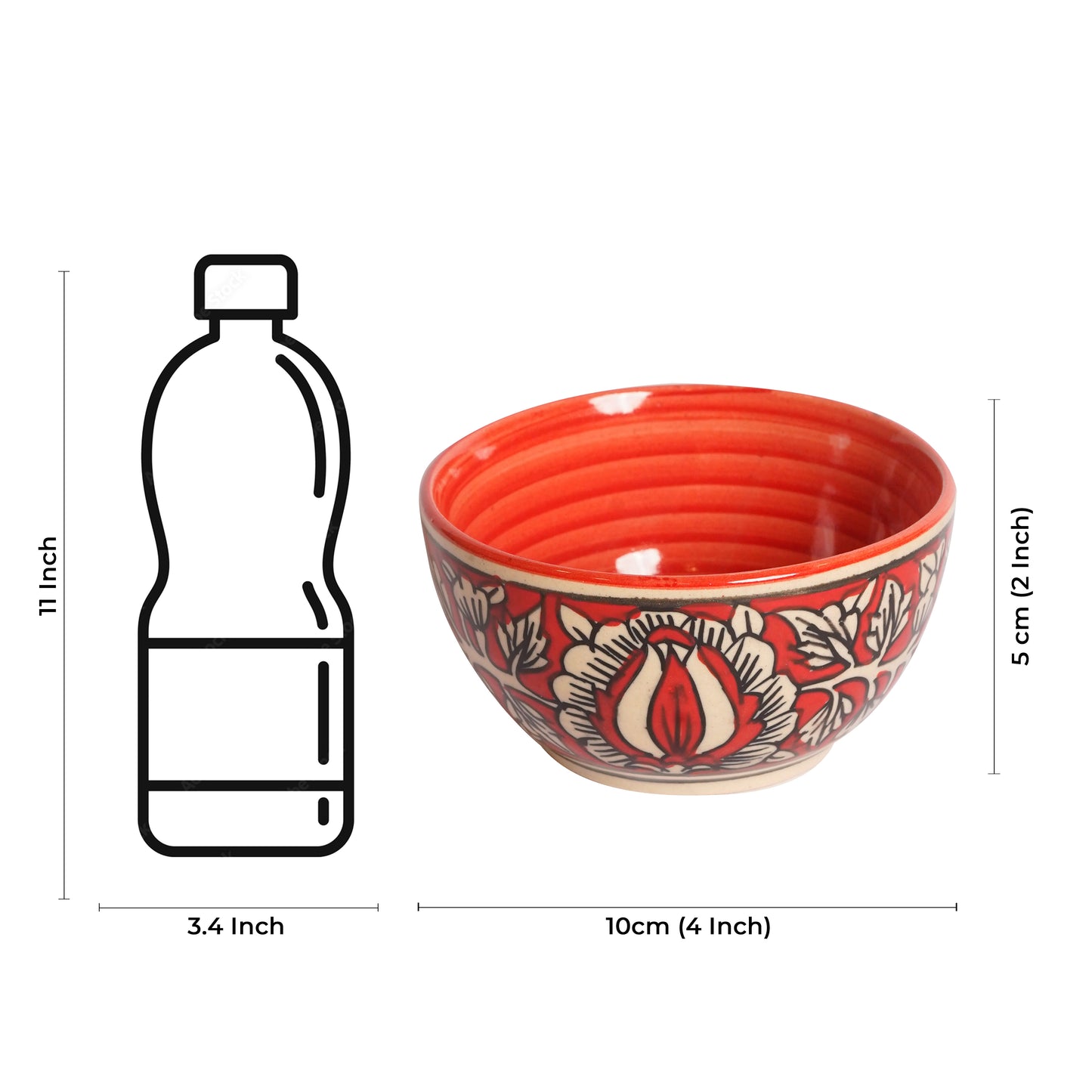 Caffeine Ceramic Handmade Red Mughal Katori Bowl (Set of 2) - Caffeine Premium Stoneware