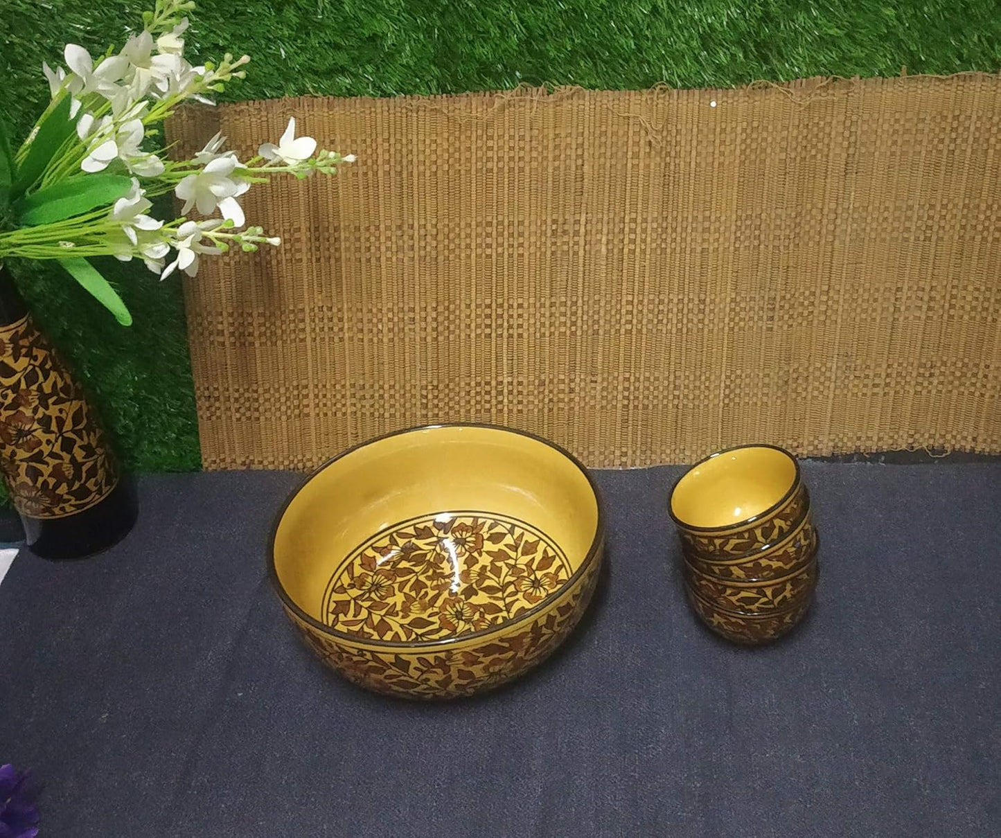 Caffeine Ceramic Handmade Stoneware Brown Sehra Combo Dinner Set (15 pcs)