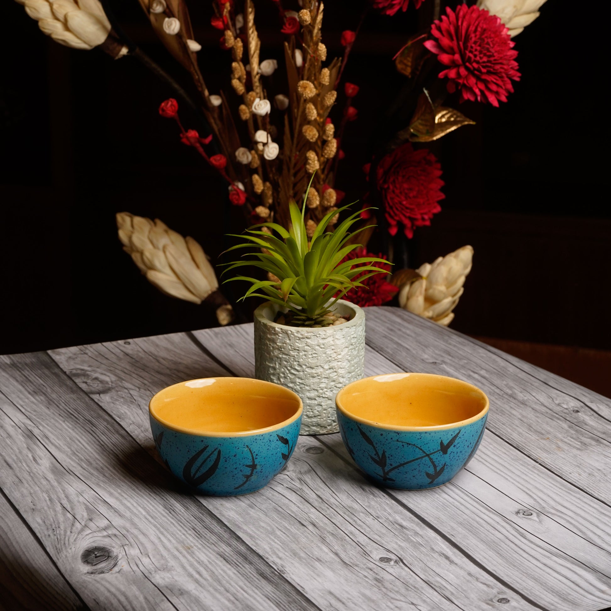 Caffeine Ceramic Handmade Golden Turquoise Katori Bowl- Set of 4 - Caffeine Premium Stoneware