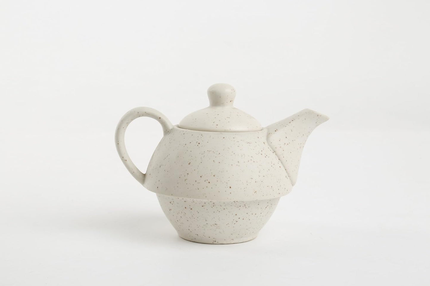 Caffeine Ceramic Handmade White Matte Mustard 2 in 1 Tea Pot (Set of 1, Single Kettle with Cup)