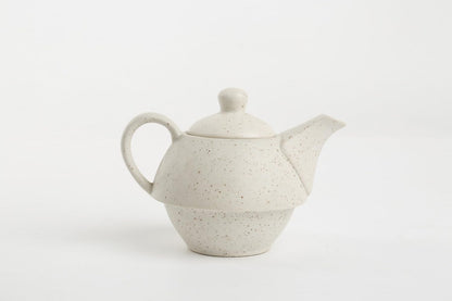 Caffeine Ceramic Handmade White Matte Mustard 2 in 1 Tea Pot (Set of 1, Single Kettle with Cup)