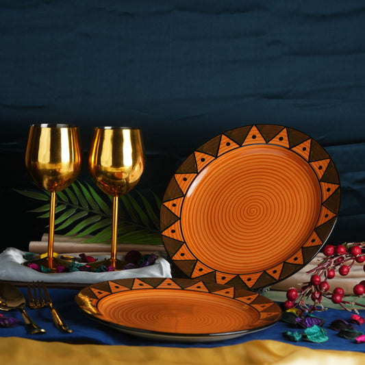 Caffeine Ceramic Brown Soorya Dinner Plates 10 inch set of 2 - Caffeine Premium Ceramic