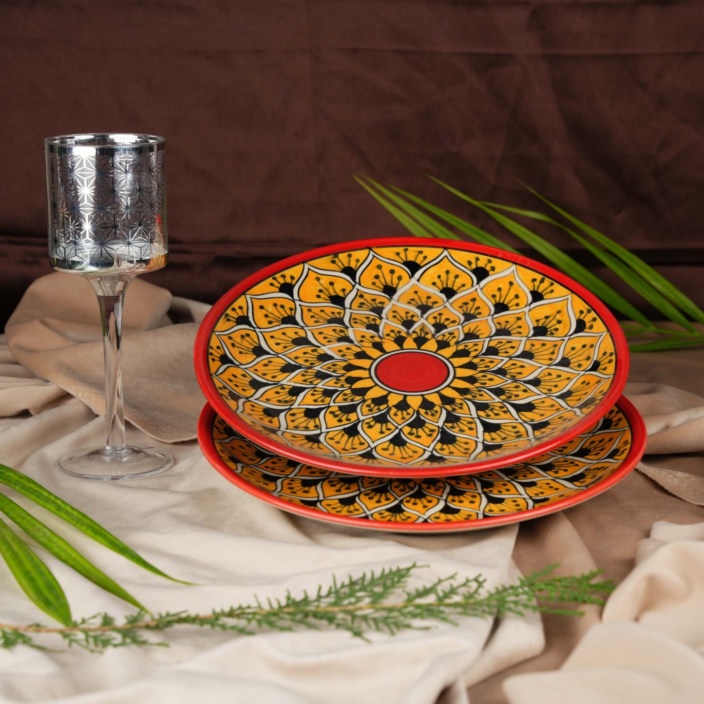 Caffeine Ceramic Handmade Stoneware Orange Morocco Dinner Plates set of 4 - Caffeine Premium Stoneware