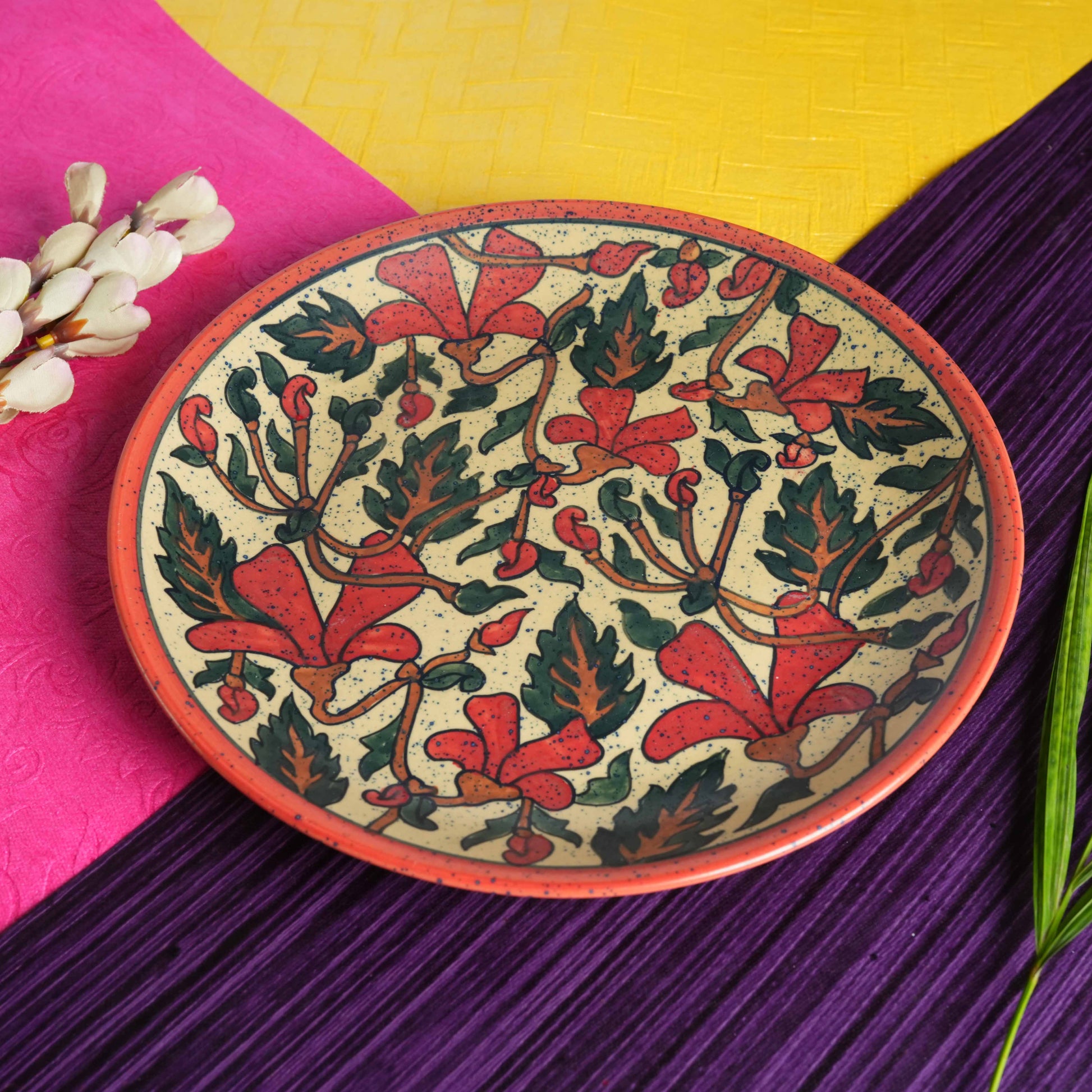 Caffeine Ceramic Handmade Stoneware Orange Flora Dinner Plates set of 4 - Caffeine Premium Stoneware