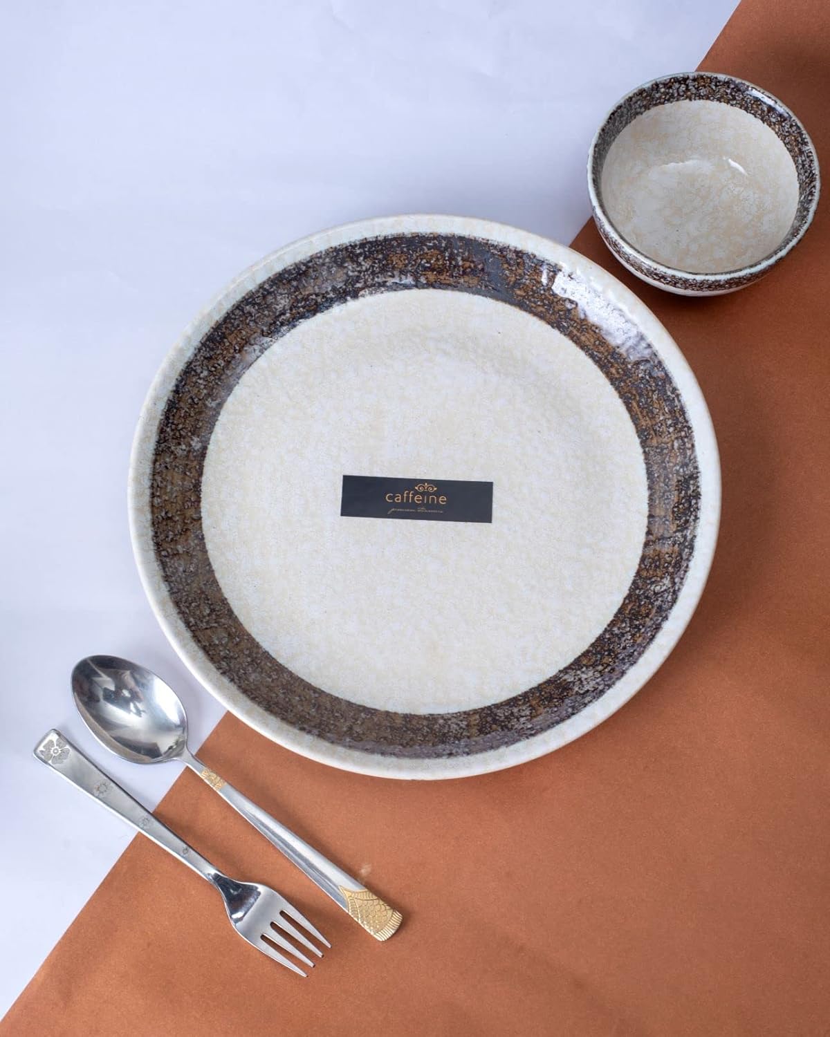 Caffeine Ceramic Handmade White Matte & Black Patta Combo Dinner Set (Set of 2) - Caffeine Premium Stoneware