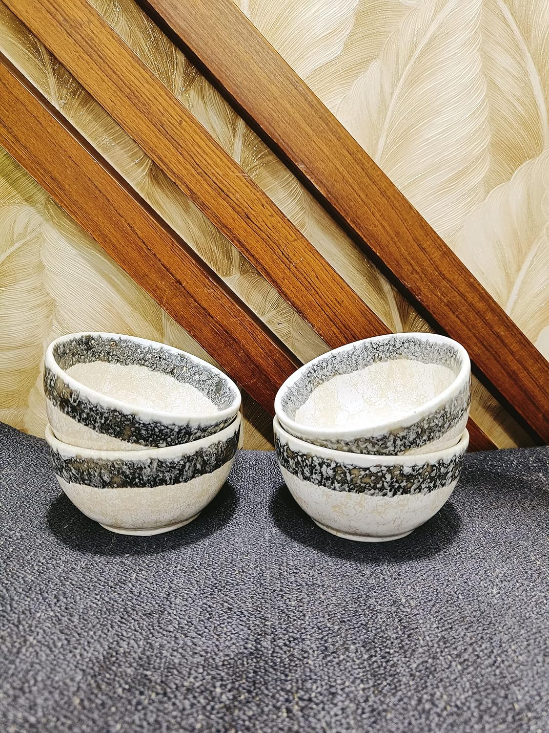 Caffeine Ceramic Stoneware Handmade White Matte & Black Patta Combo Dinner (Set of 8) - Caffeine Premium Stoneware