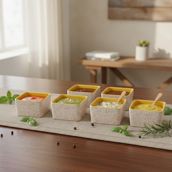 Ceramic Dip&sauce set of 6 in white and yellow